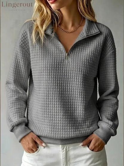 Quilted Half-Zip Pullover - Dark gray / XS