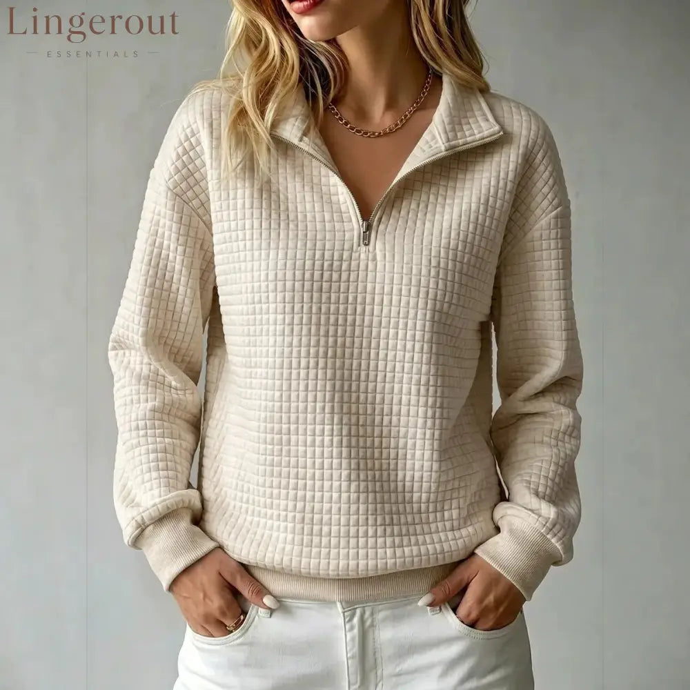 Quilted Half-Zip Pullover - Khaki / XS