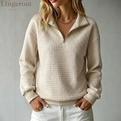 Quilted Half-Zip Pullover - Khaki / XS