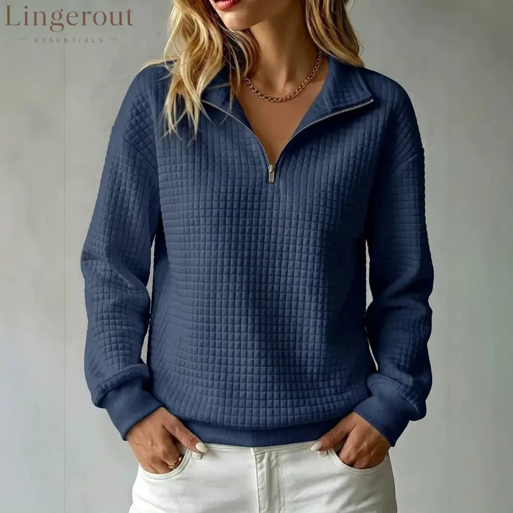 Quilted Half-Zip Pullover - Navy / XS