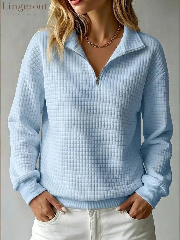 Quilted Half-Zip Pullover - Sky blue / XS