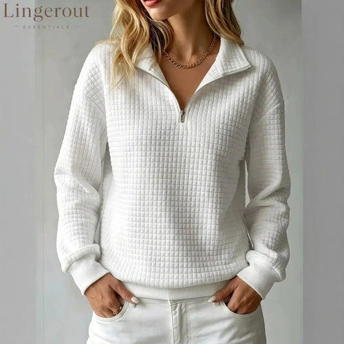 Quilted Half-Zip Pullover - White / XS