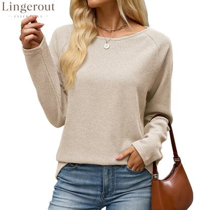 Raglan Sleeve Round Neck Knit Top - Apricot / S
