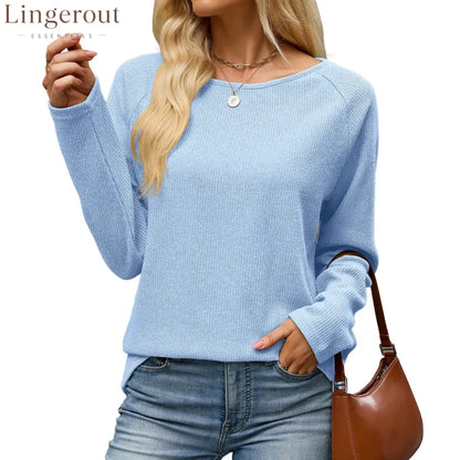 Raglan Sleeve Round Neck Knit Top - Sky blue / S
