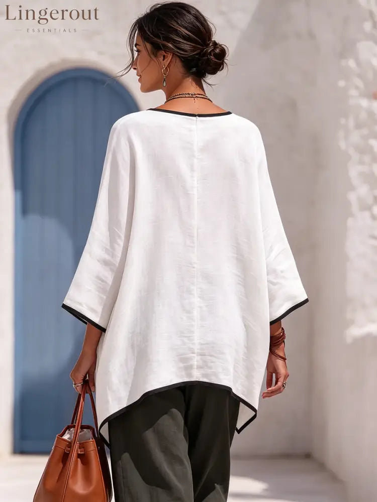 Relaxed Cotton-linen Top Shirt With Contrasting Trim