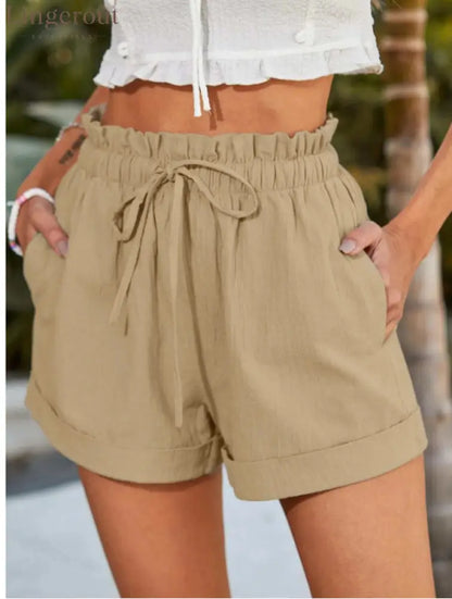 Relaxed Drawstring Shorts - Khaki / S