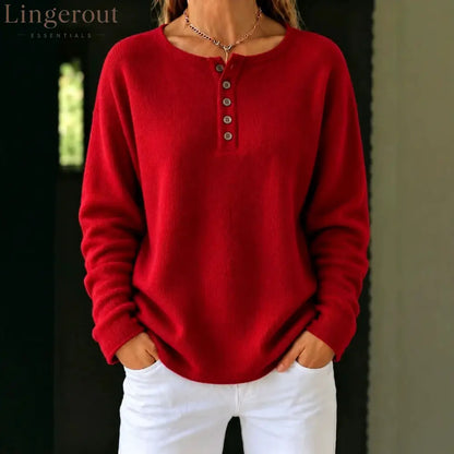 Relaxed Henley Knit Sweater