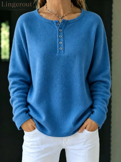 Relaxed Henley Knit Sweater - Royal blue / S