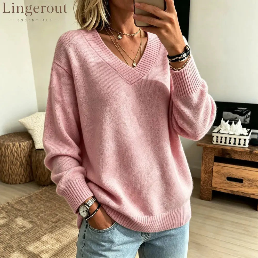 Relaxed V-Neck Long Sleeve Knit Sweater