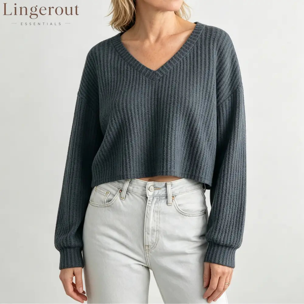 Relaxed V-Neck Ribbed Crop Top