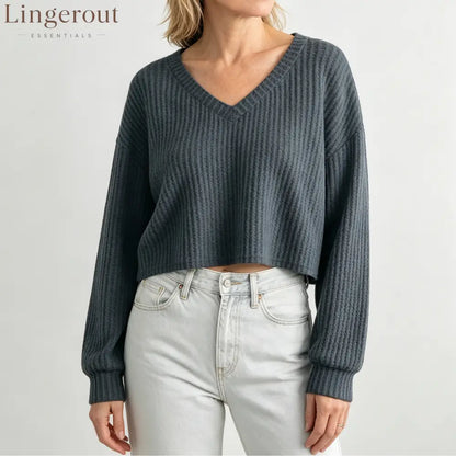 Relaxed V-Neck Ribbed Crop Top