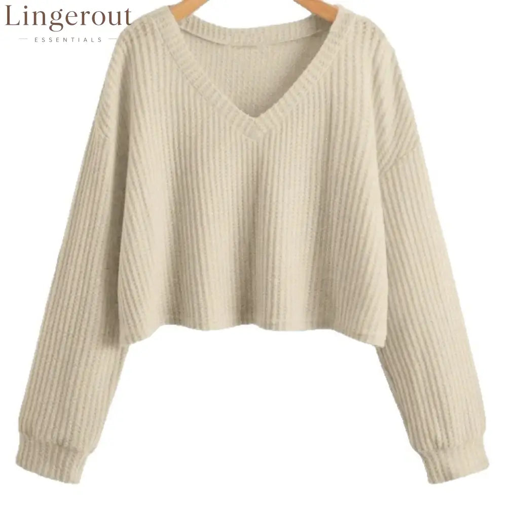 Relaxed V-Neck Ribbed Crop Top