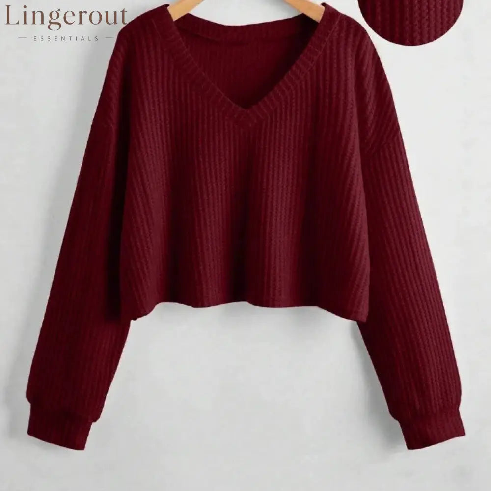 Relaxed V-Neck Ribbed Crop Top
