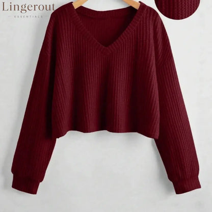 Relaxed V-Neck Ribbed Crop Top