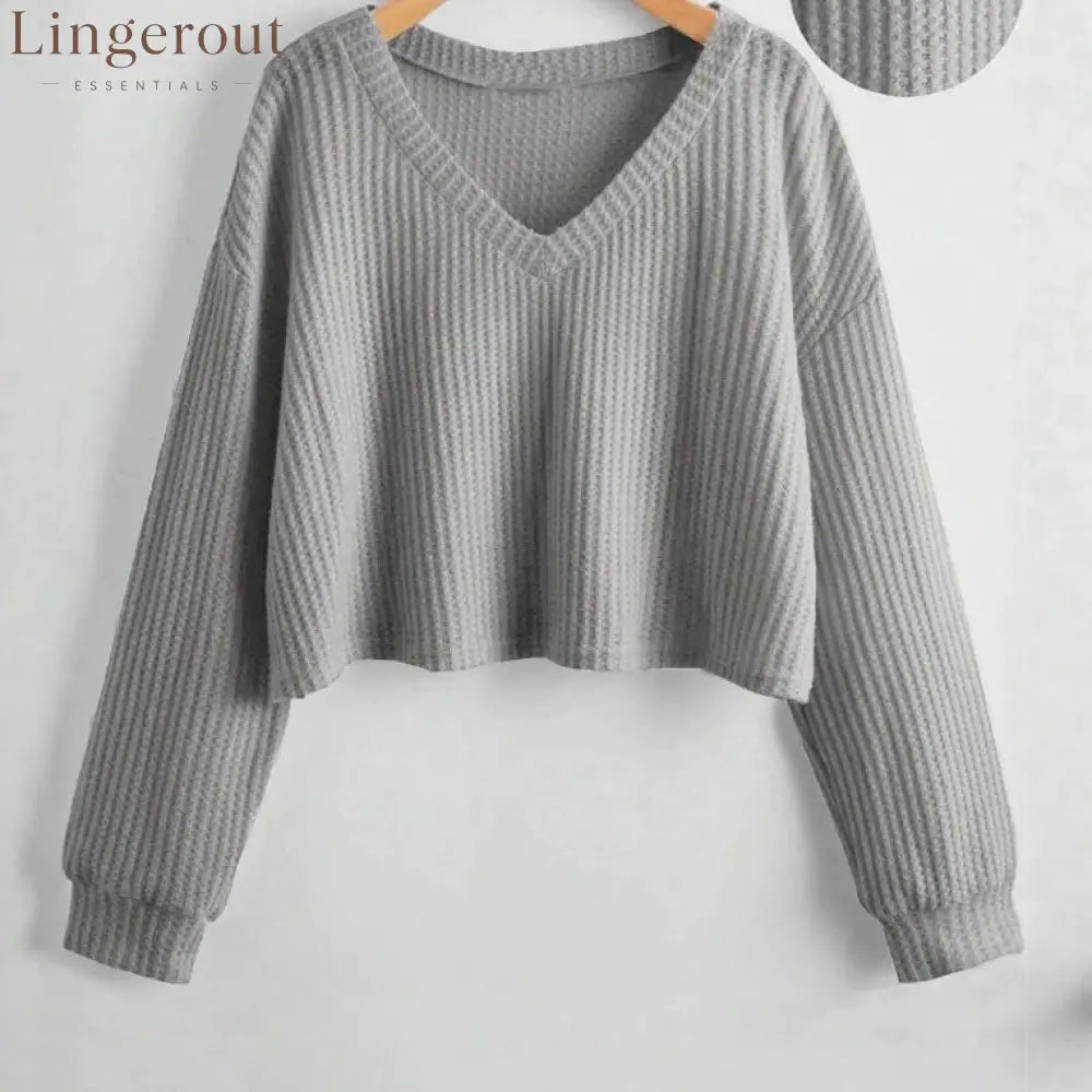 Relaxed V-Neck Ribbed Crop Top