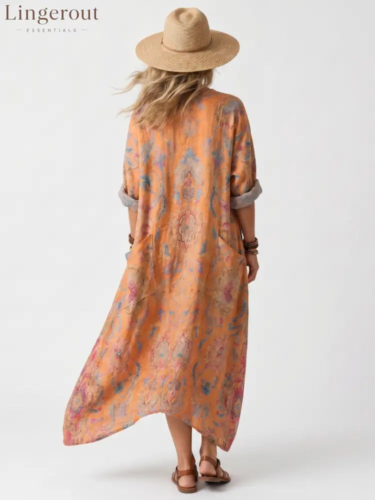Remi | Notch Neck Printed Oversized Pocket Midi Dress