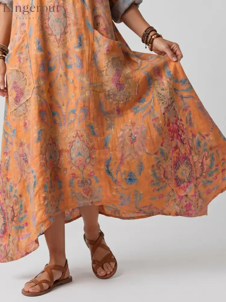 Remi | Notch Neck Printed Oversized Pocket Midi Dress