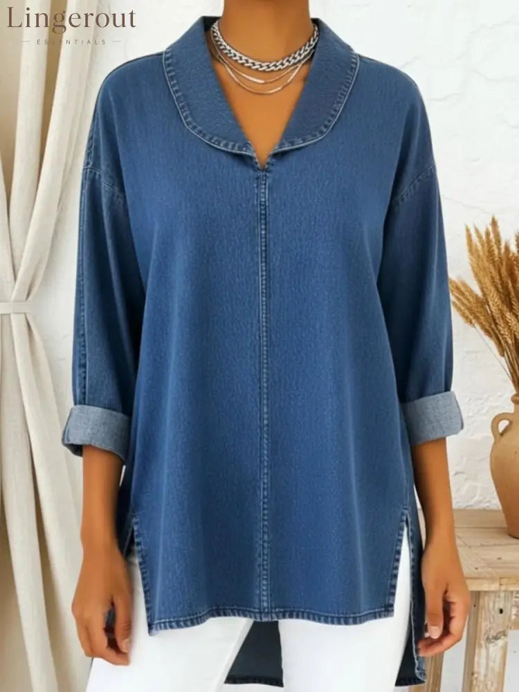Retro Shawl Collar Denim Cotton Top