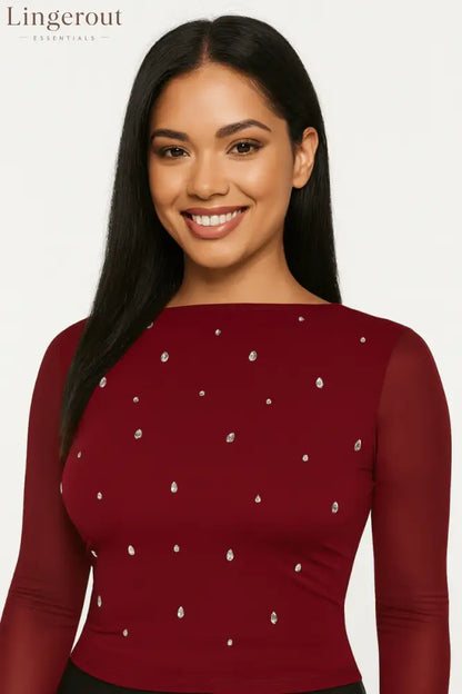 Rhinestone Embellished Long Sleeve T-Shirt