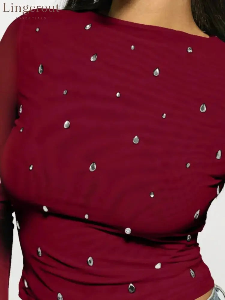 Rhinestone Embellished Long Sleeve T-Shirt