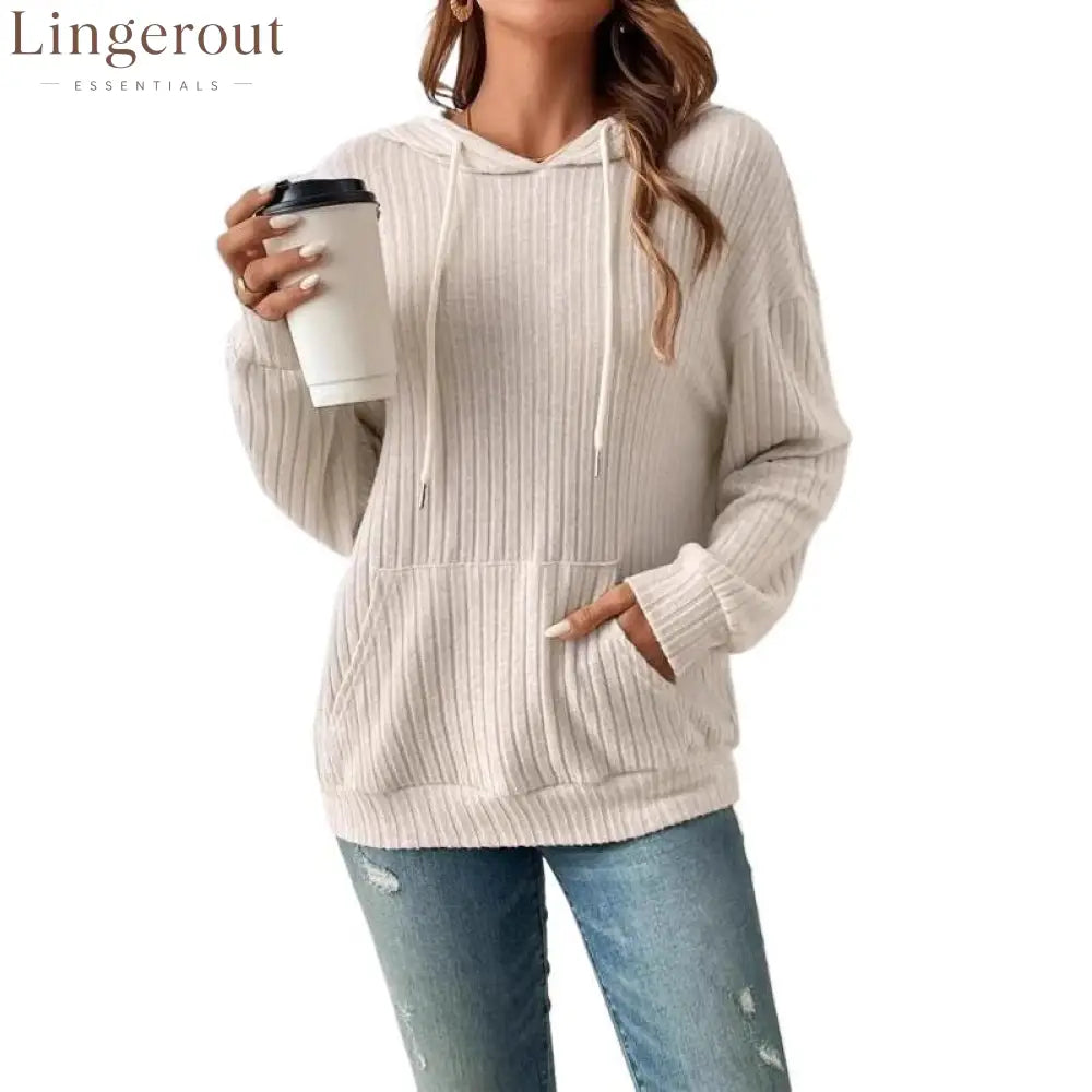 Ribbed Knit Casual Hoodie Top