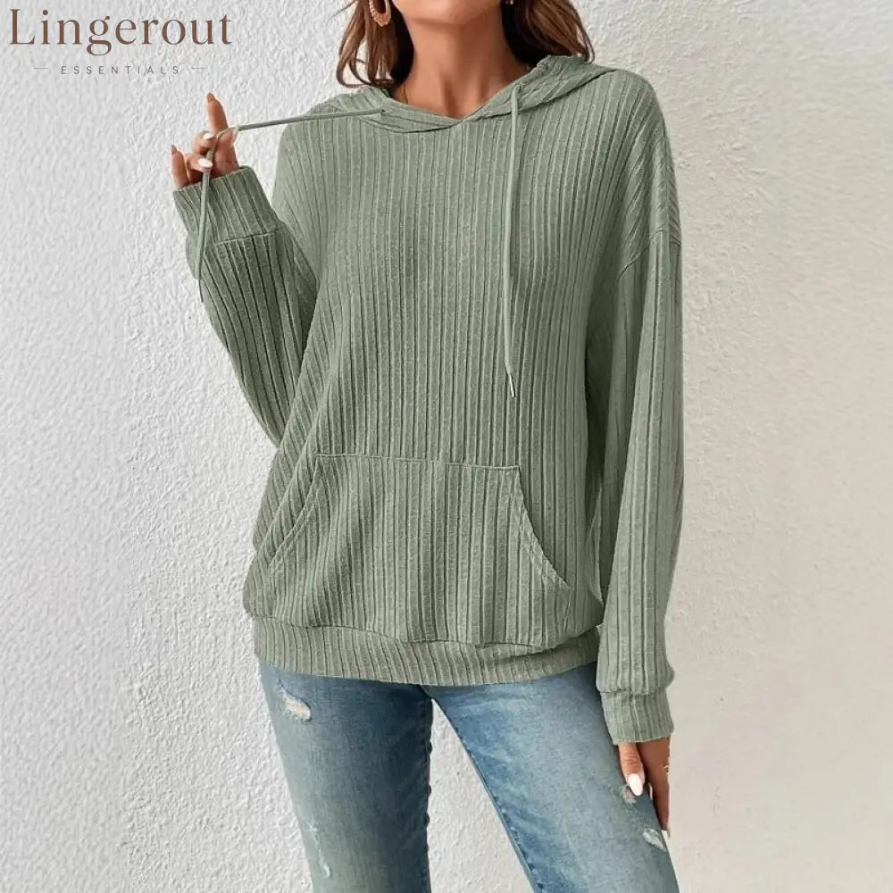 Ribbed Knit Casual Hoodie Top