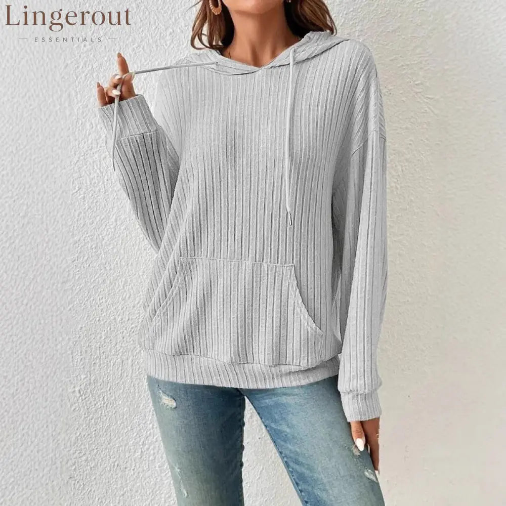 Ribbed Knit Casual Hoodie Top