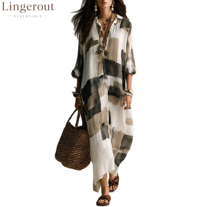 Roll Sleeve Oversized Irregular Hem Linen Blend Vacation Cover Up Dress