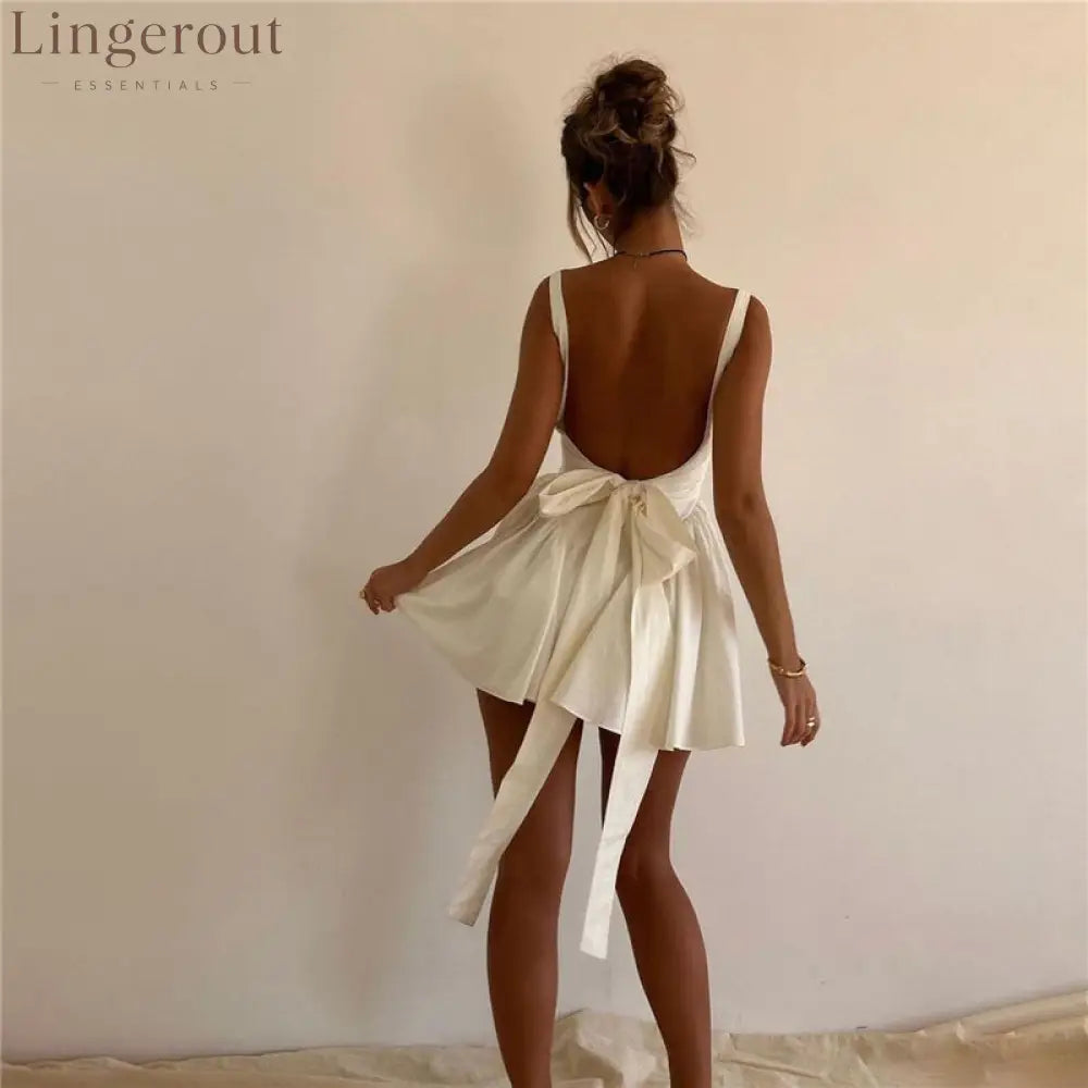 Romantic Simple Bow Mini Dress