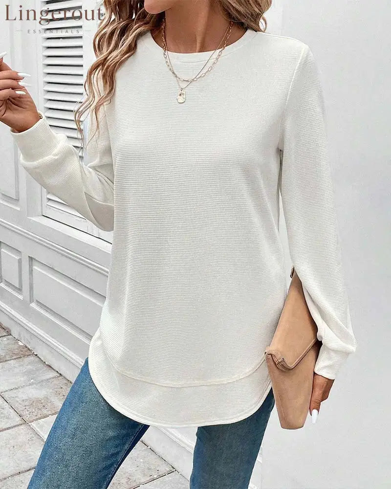 Round Neck Long Sleeve Solid Color Top