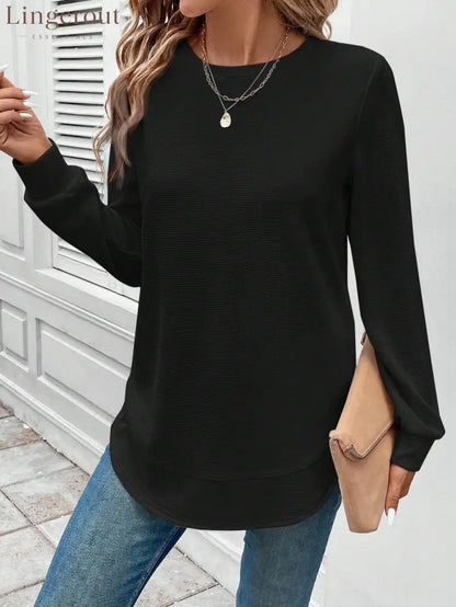 Round Neck Long Sleeve Solid Color Top