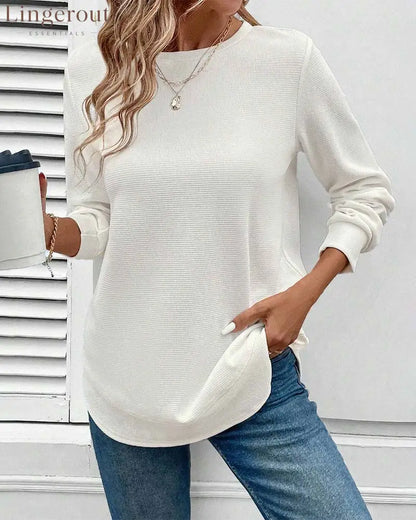 Round Neck Long Sleeve Solid Color Top