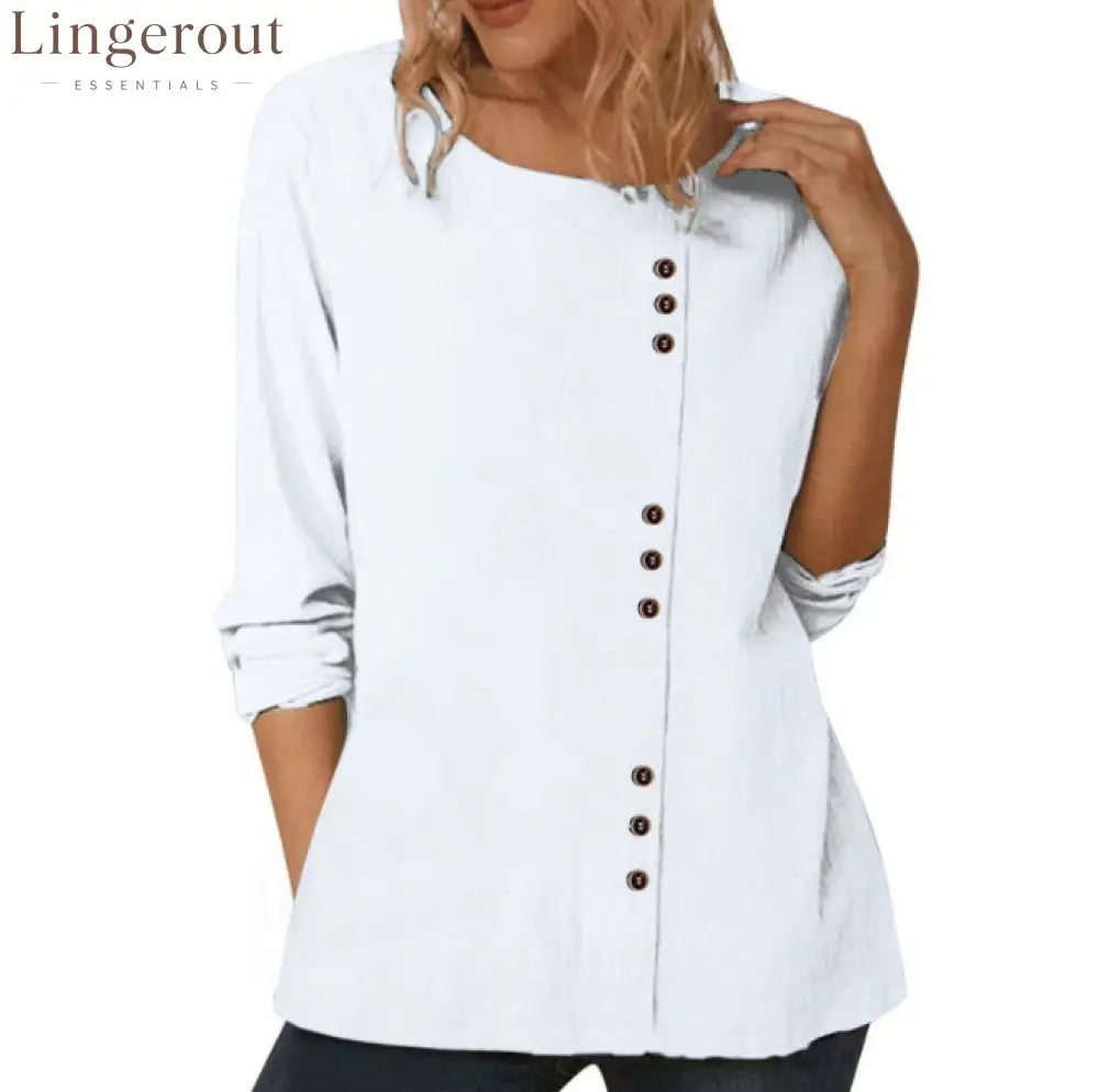 Round Neck Long Sleeve Top - White / S