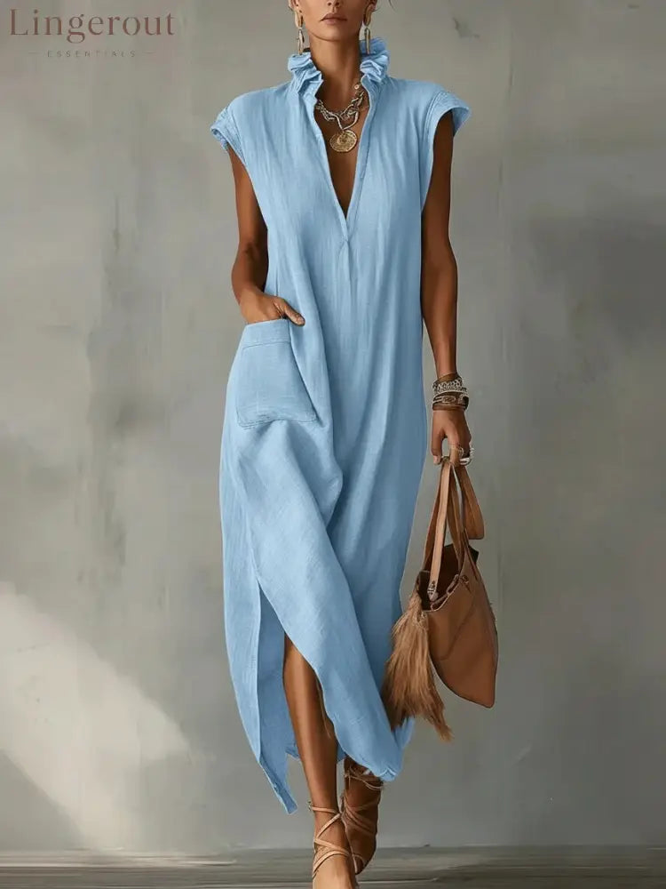 Ruffle Spring Maxi Dress - Sky blue / S