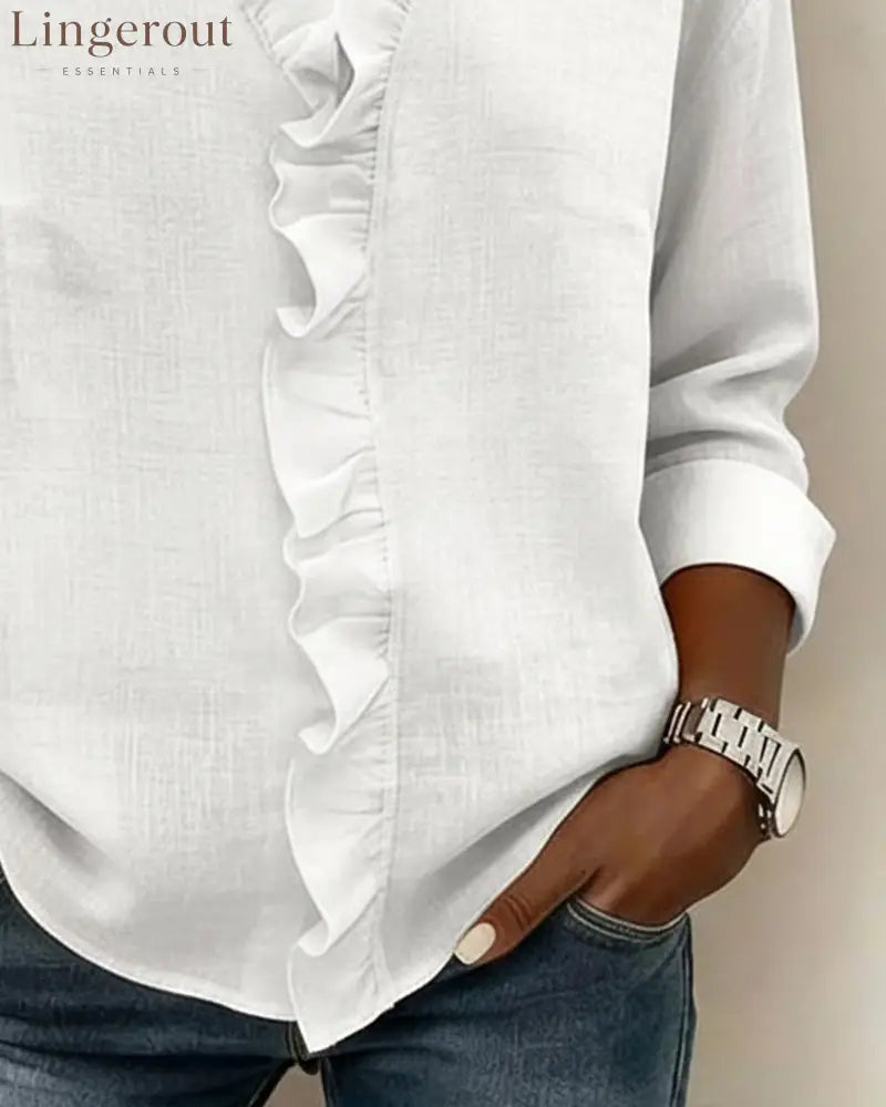 Ruffle V-Neck Long-Sleeve Blouse