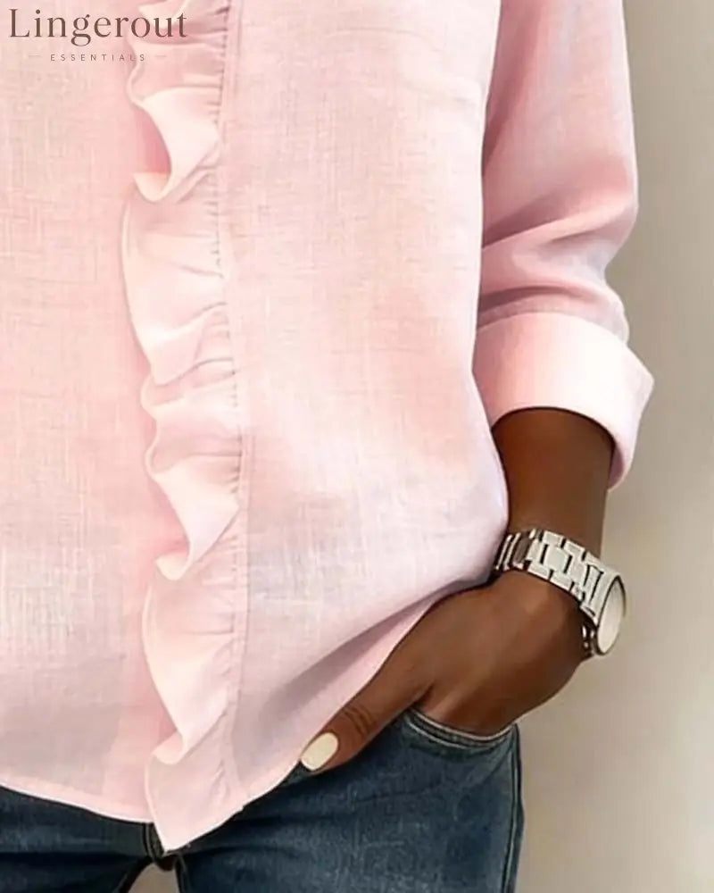 Ruffle V-Neck Long-Sleeve Blouse