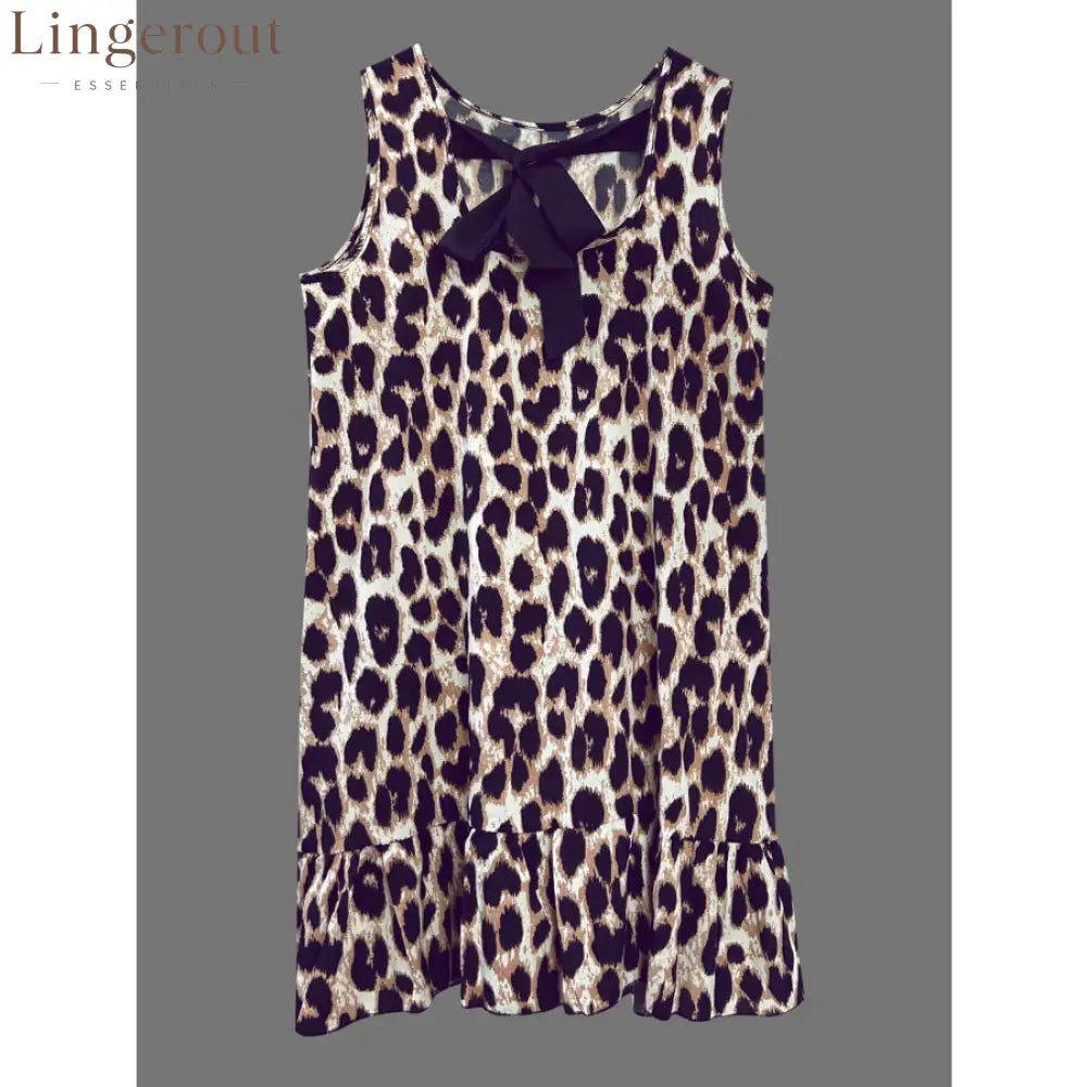 Ruffled Hem Leopard Sleeveless Dress