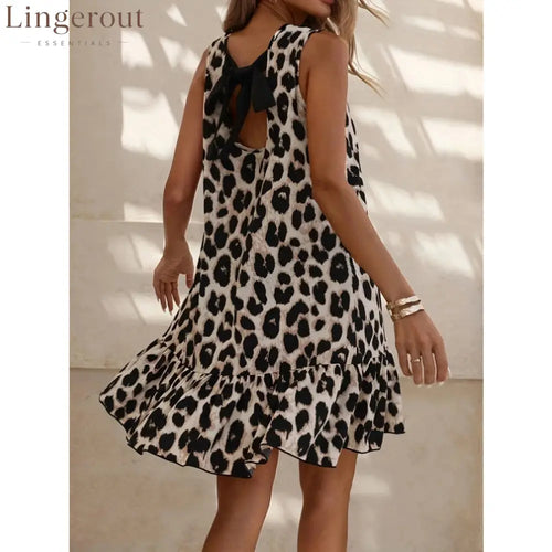 Ruffled Hem Leopard Sleeveless Dress