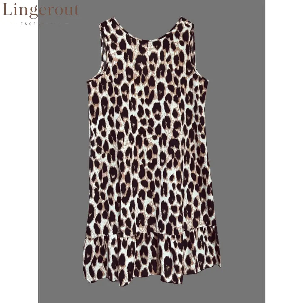 Ruffled Hem Leopard Sleeveless Dress