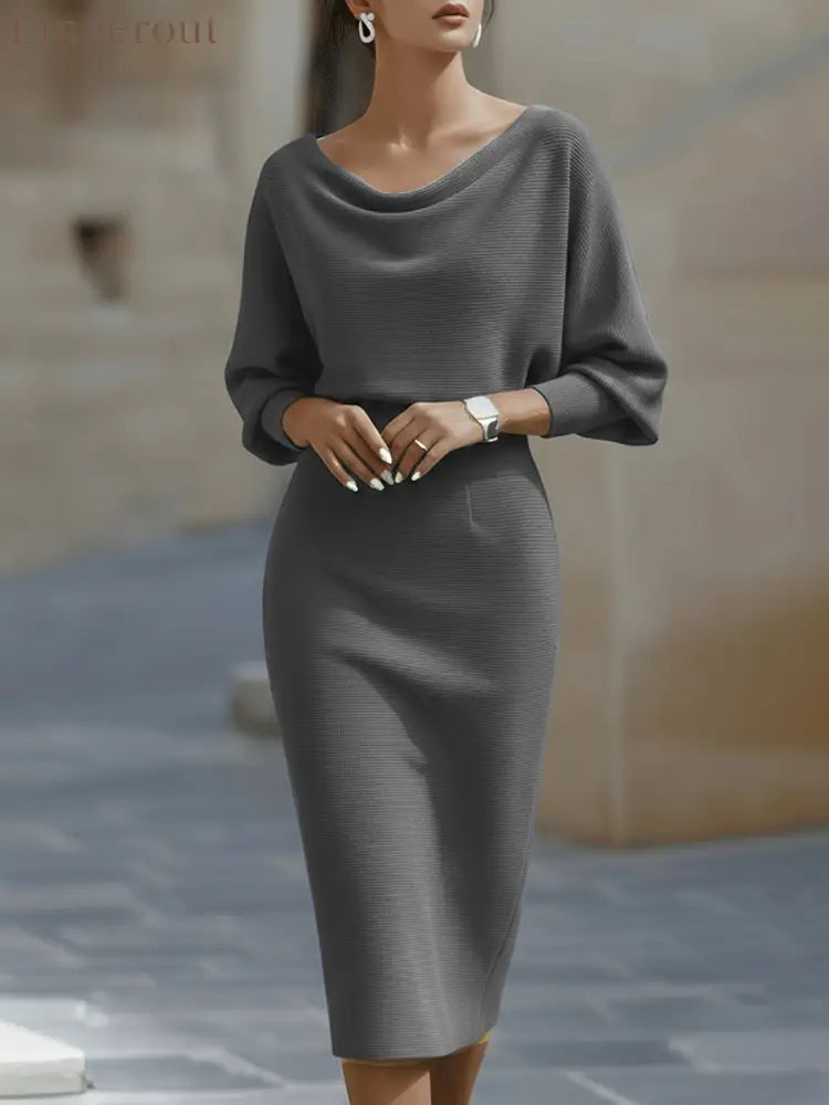 Sculpted Elegance Midi Dress - Gray / S