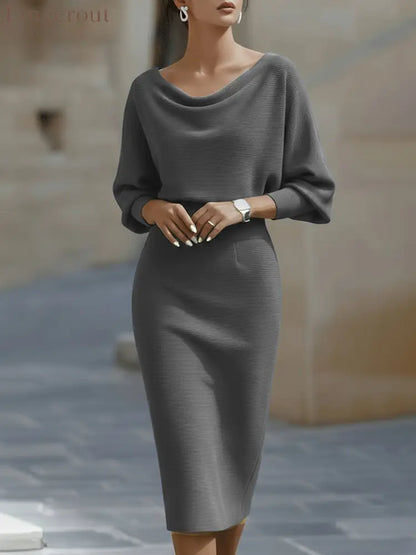 Sculpted Elegance Midi Dress - Gray / S