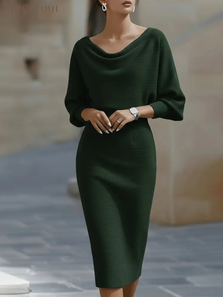 Sculpted Elegance Midi Dress - Green / S