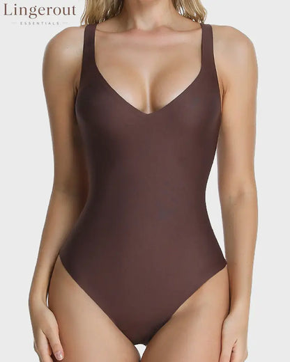 Seamless V-Neck Thong Shapewear Bodysuit