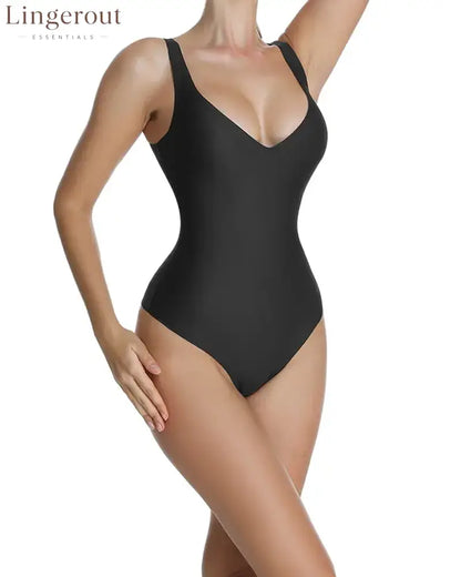 Seamless V-Neck Thong Shapewear Bodysuit