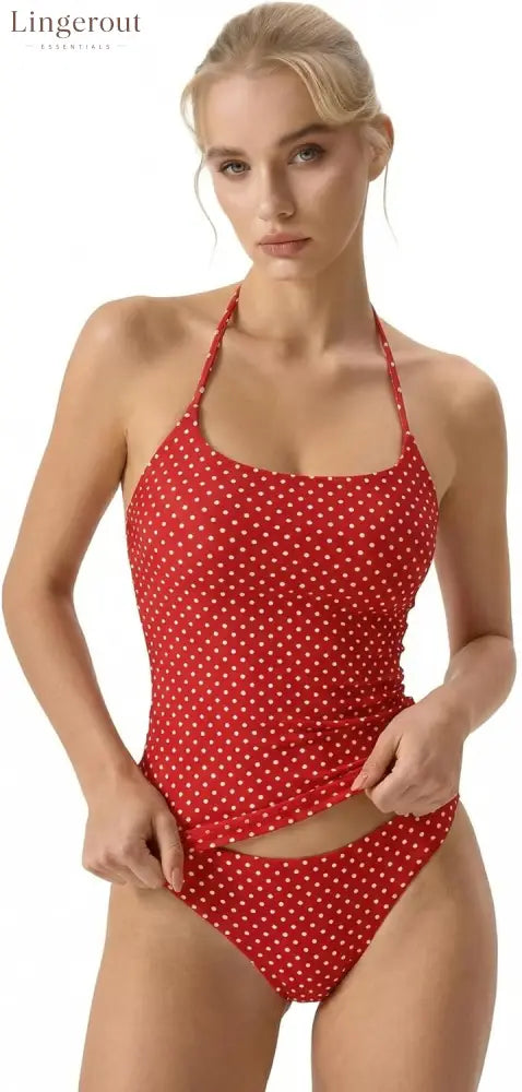 Self Tie Halter Neck Basic Shirts for Womens Double Lined Slimming Fit Going Out Sleeveless Tops - X-Large / Red With