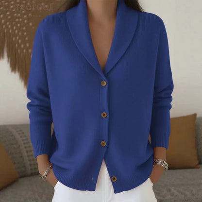 Shawl Lapel Button Down Knit Cardigan