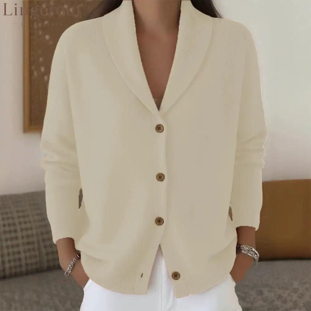 Shawl Lapel Button Down Knit Cardigan