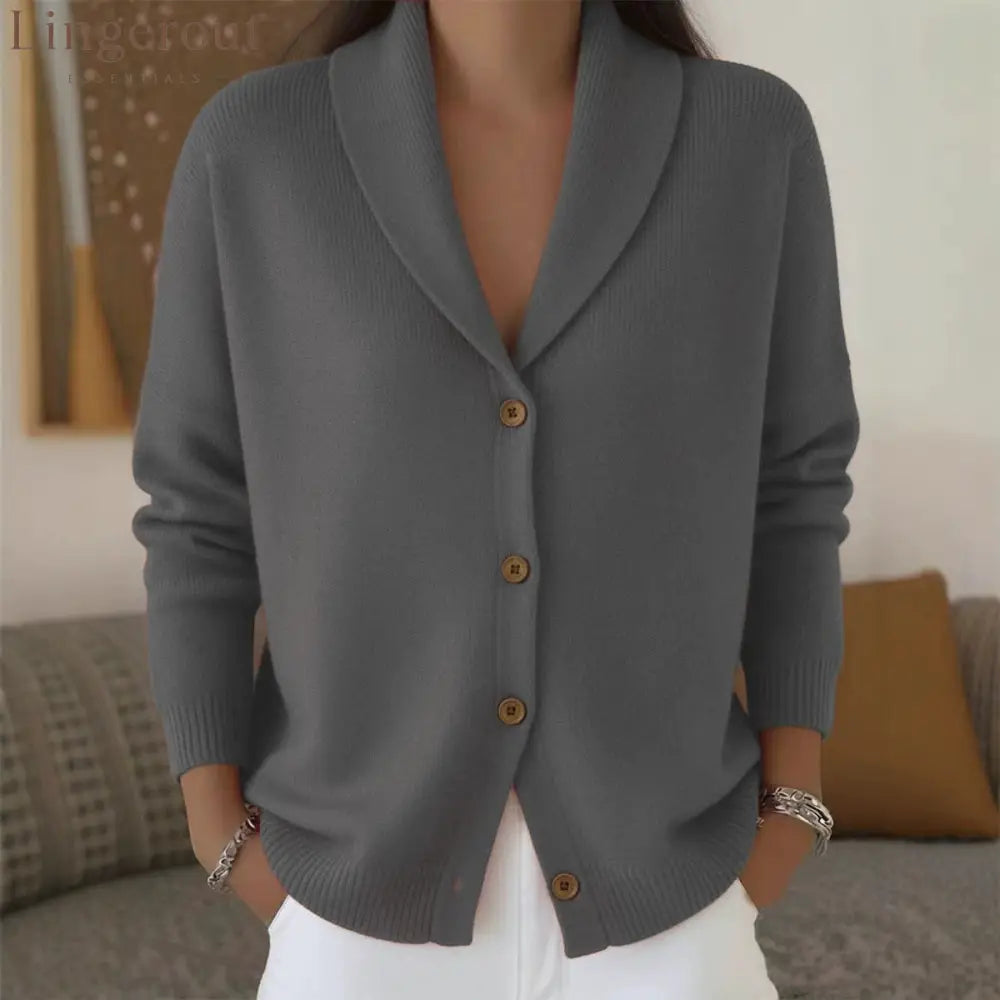 Shawl Lapel Button Down Knit Cardigan