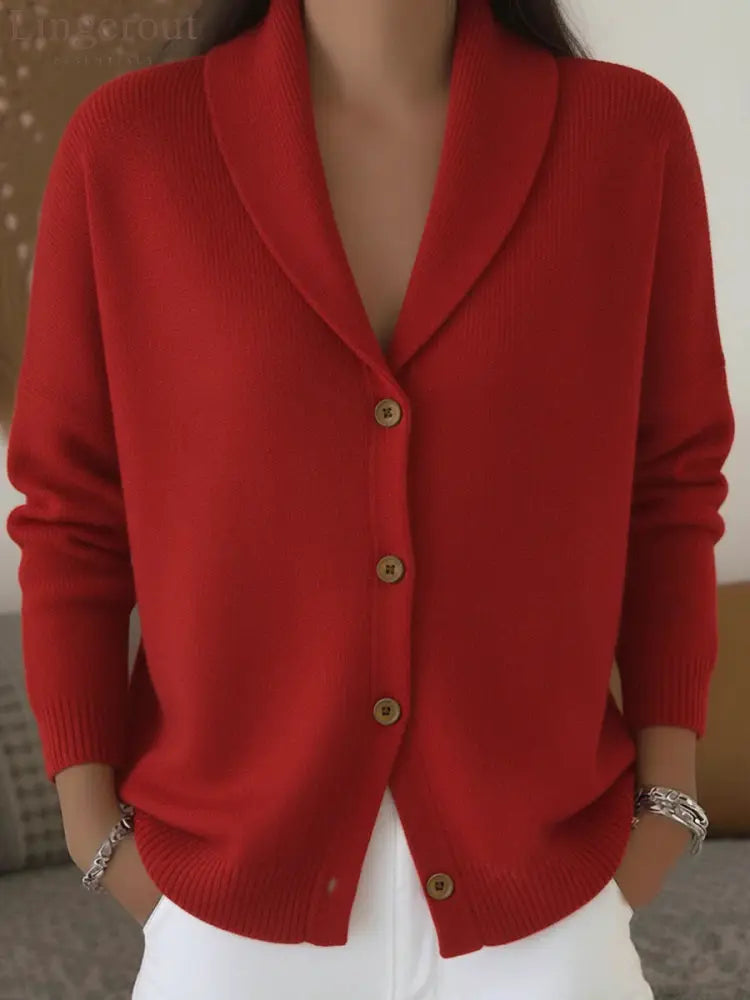 Shawl Lapel Button Down Knit Cardigan - Claret / S