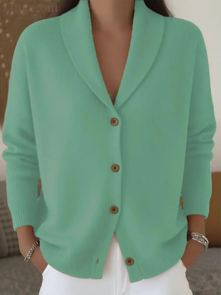 Shawl Lapel Button Down Knit Cardigan - Light green / S